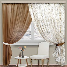 Тюль Блюз Абстракция 300*250 см - 2 шт (извилистый коричневый)